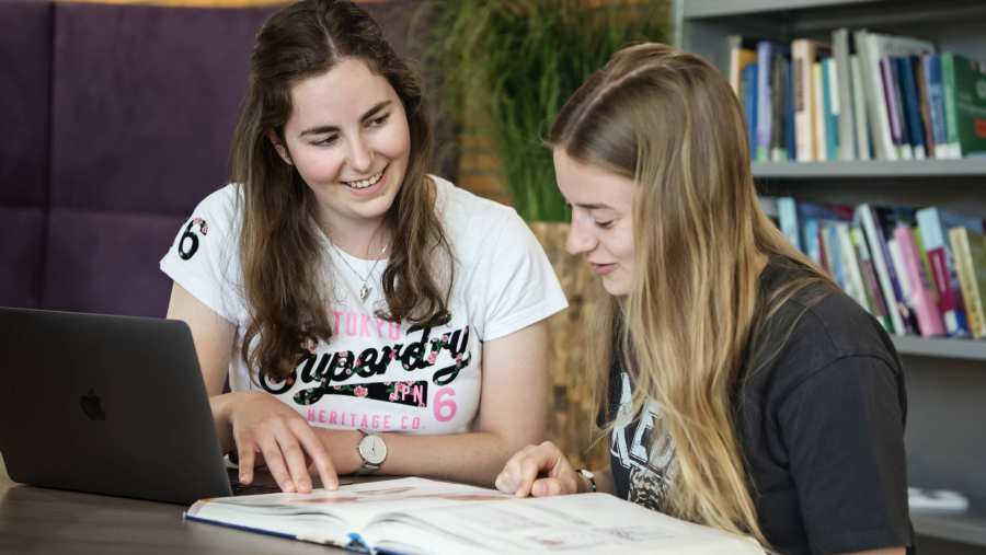 studenten fysiotherapie werken samen achter laptop