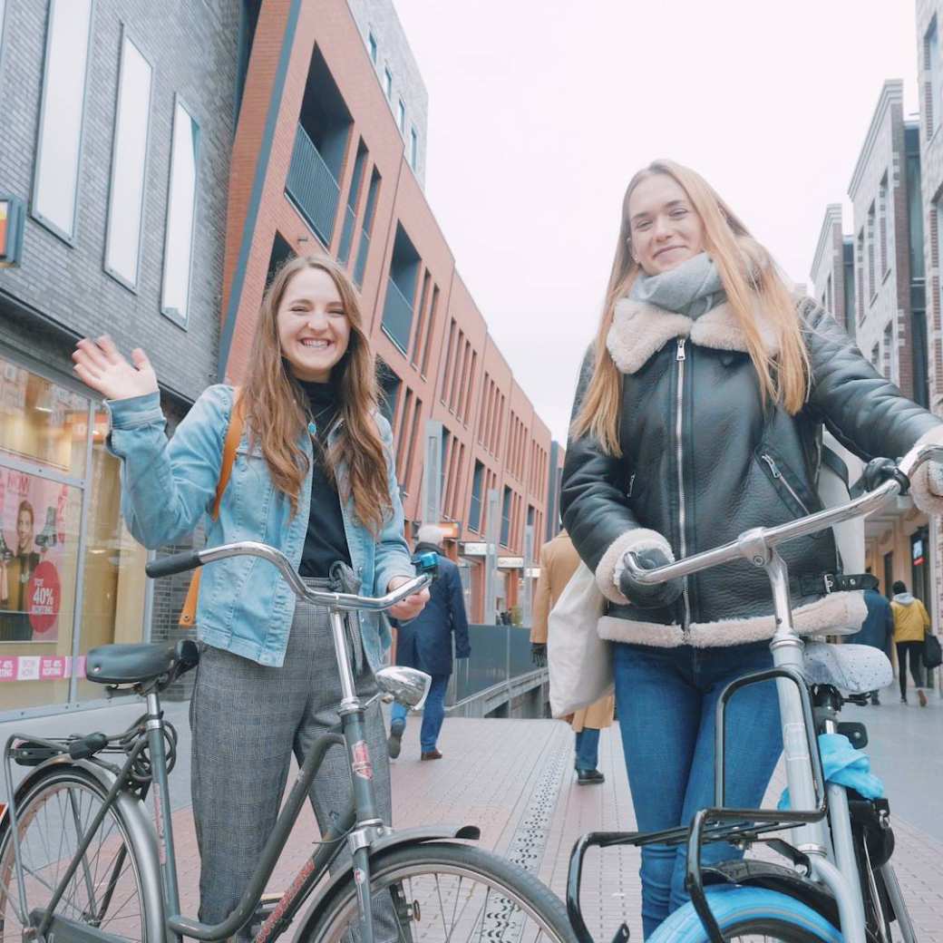 Still of Tea and Bayleigh in Nijmegen town, a day in the life of an exchange student, Health and Social Studies.