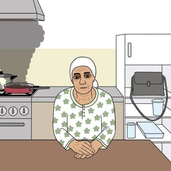 Gestileerd beeld van Yasmina, vrouw met dementie, Pharos
