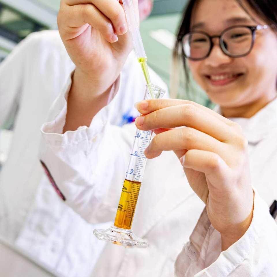 twee studenten werken samen in het chemielab