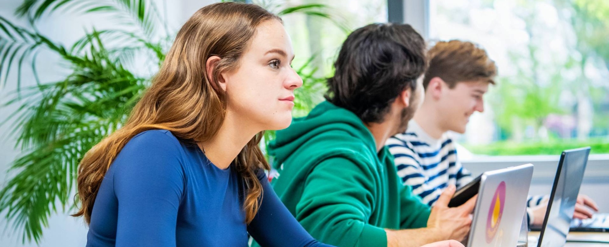 Ondernemerschap & Retail Management 3 studenten aan het werk achter laptop