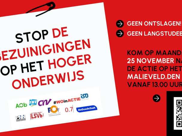 Actiebeeld demonstratie tegen bezuinigingen in het Hoger Onderwijs op 25 november