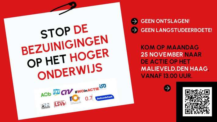 Actiebeeld demonstratie tegen bezuinigingen in het Hoger Onderwijs op 25 november