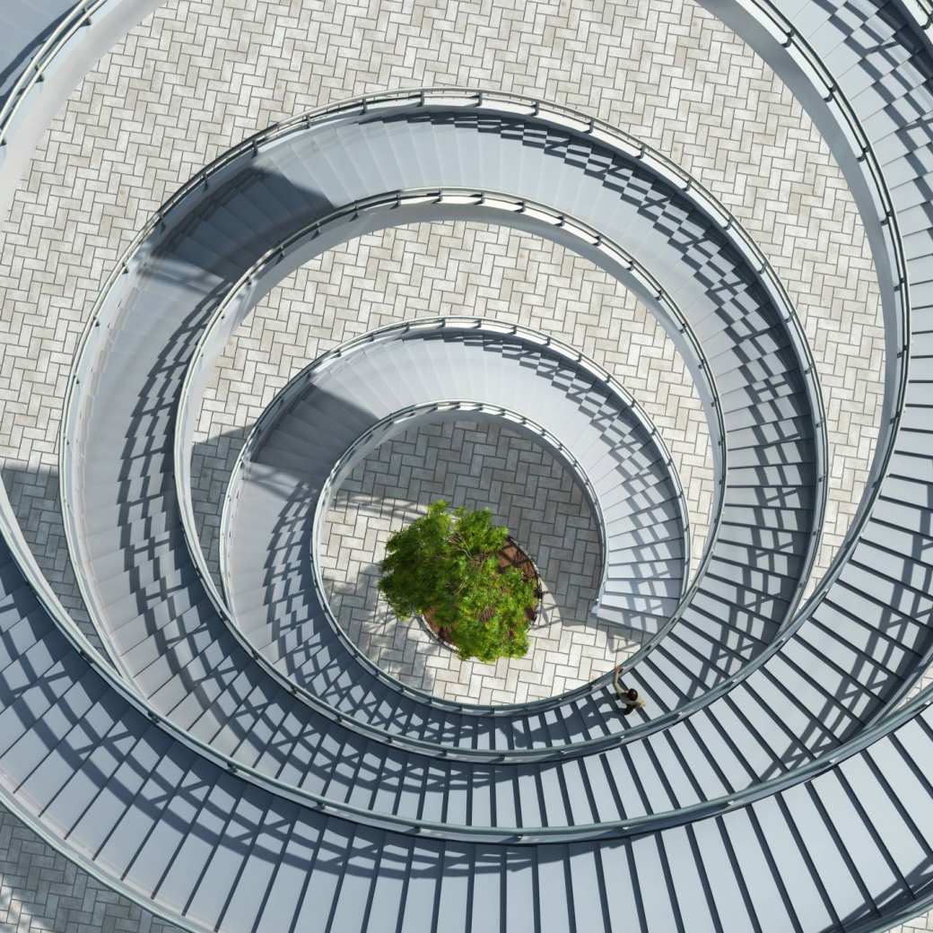 International-School Of Business CIBR Website Header. Spiral stairs