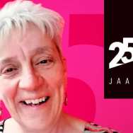 banner HAN 25 jaar jubileum met Anite Verkerk, hoofddocent Bedrijfseconomie