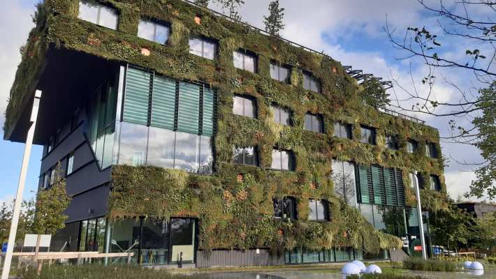 Groene gevel van Aeres Hogeschool