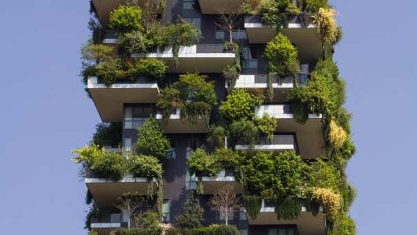 Groene, duurzame bouw, waarin beton en groen samengaan.