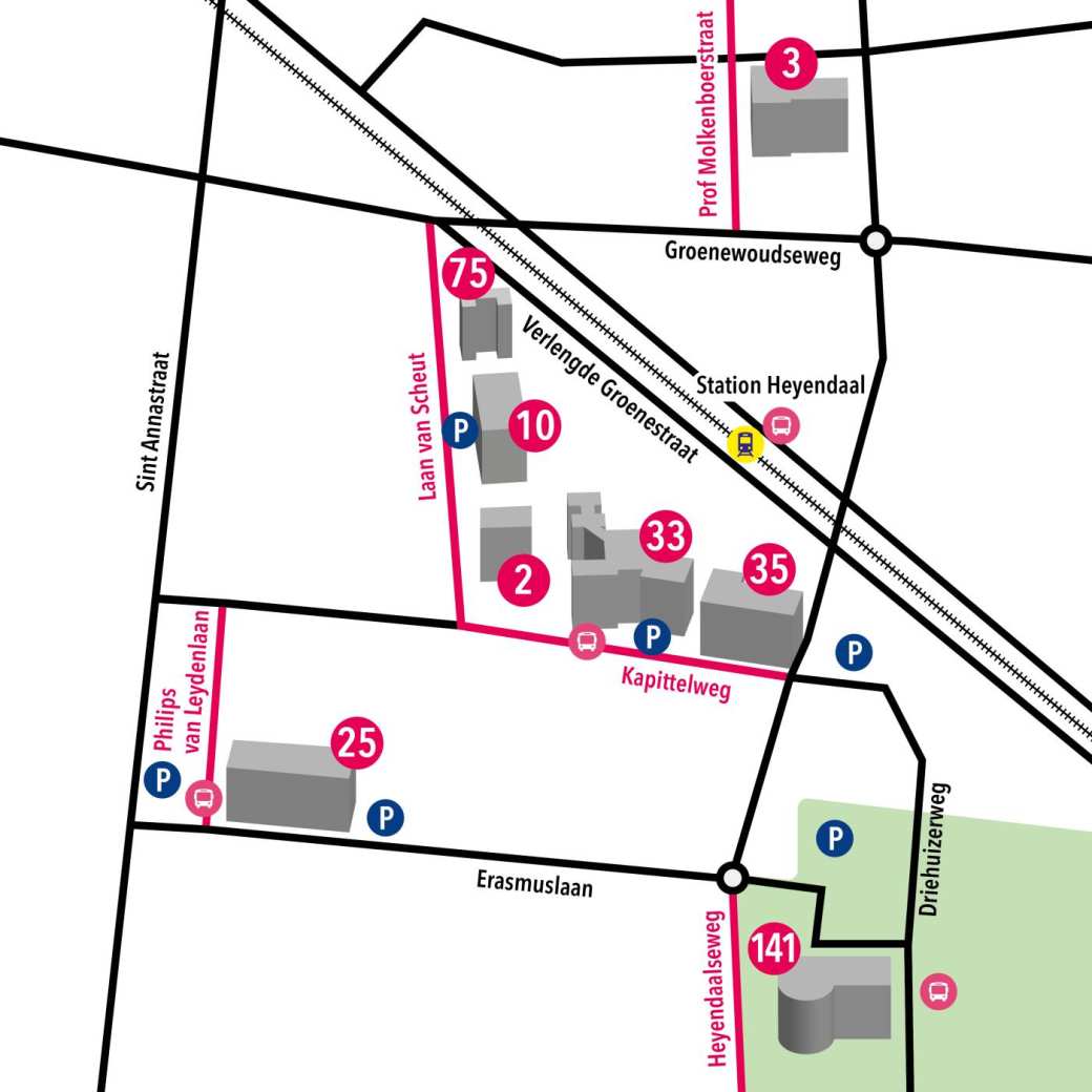 Een plattegrond van de HAN campus in Nijmegen. 